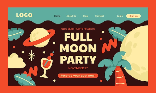 Flat design full moon party  landing page