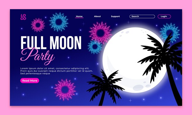 Flat design full moon party  landing page