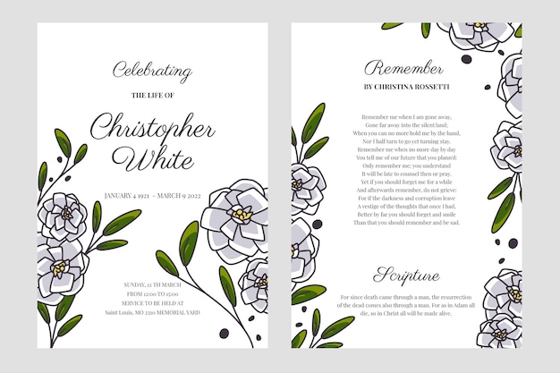 Free vector flat design funeral order of service template