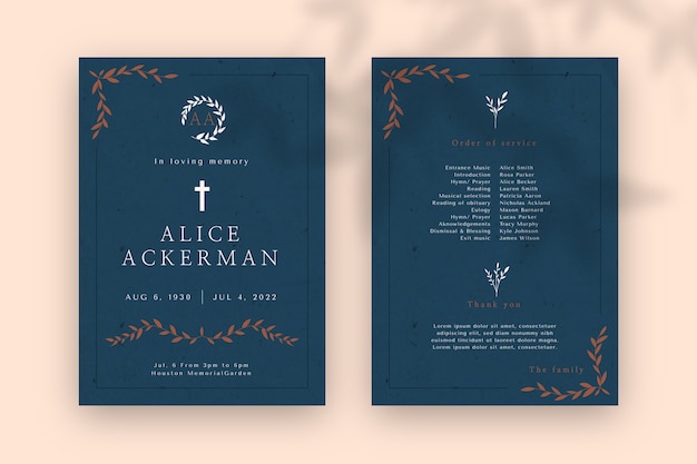 Free Vector flat design funeral order of service template