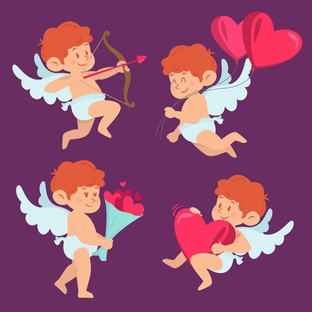 Flat design funny cupid character set