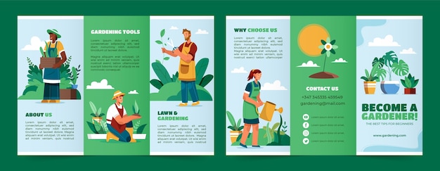 Free Vector flat design gardening brochure template