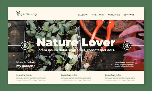 Flat design gardening landing page template