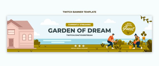 Flat design gardening twitch banner template