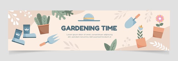 Flat design gardening twitch banner with leaves