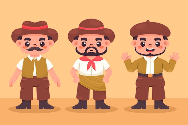 Free vector flat design gaucho character collection