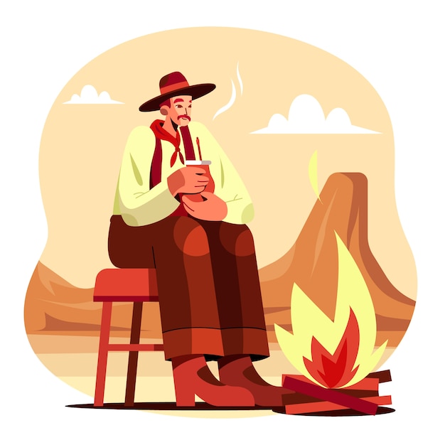 Flat design gaucho drinking mate illustration