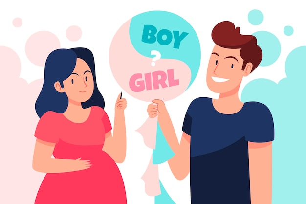 Flat design gender reveal concept illustration