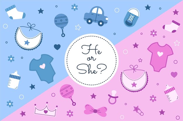 Flat design gender reveal concept illustration