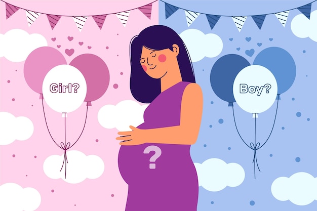 Flat design gender reveal concept illustration