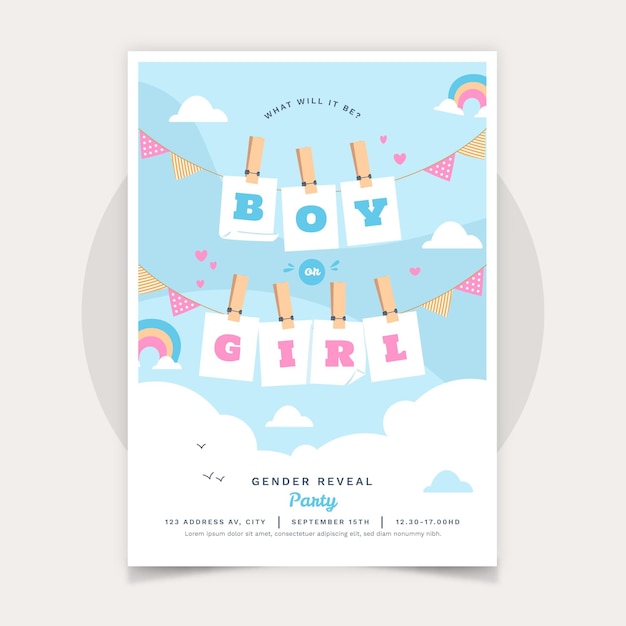 Free vector flat design gender reveal invitation template