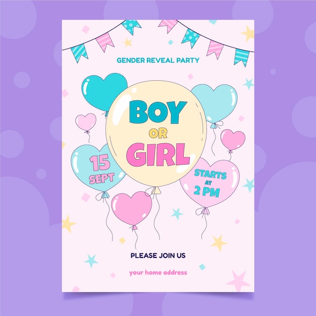 Flat design gender reveal invitation template