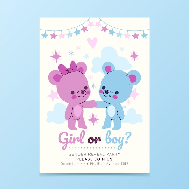 Flat design gender reveal invitation