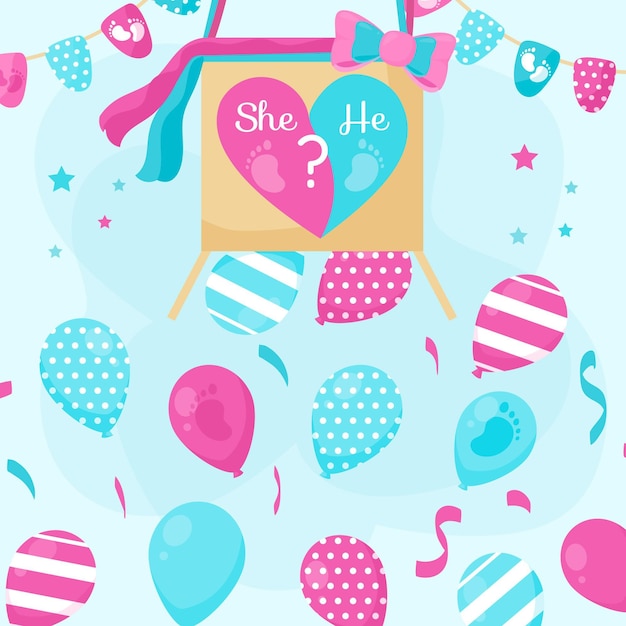 Flat design gender reveal party concept