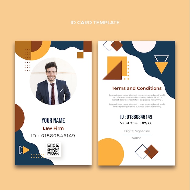 Flat design geometric law firm id card template