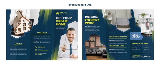 Flat design geometric real estate brochure