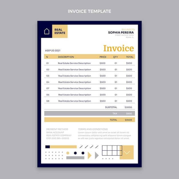 Flat design geometric real estate invoice