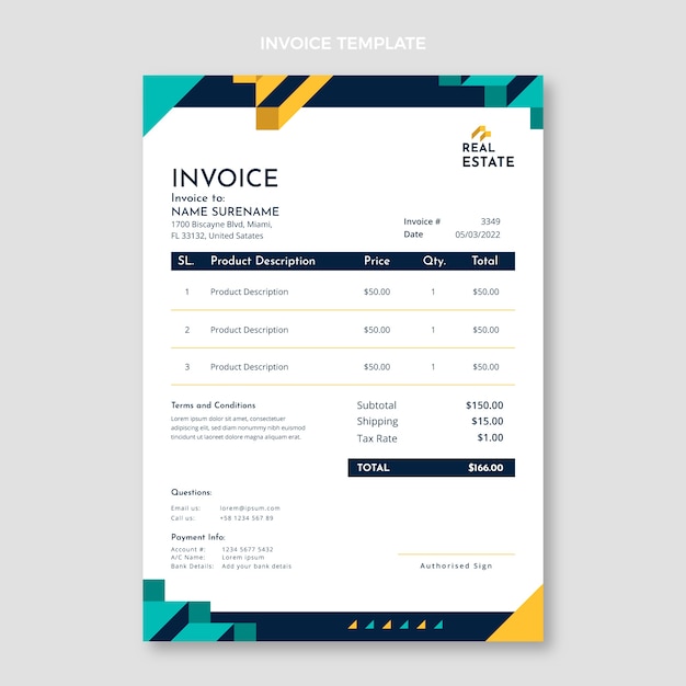 Flat design geometric real estate invoice