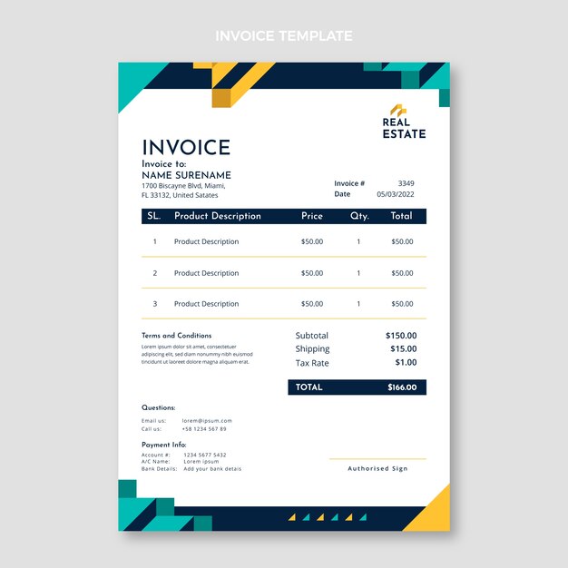 Flat design geometric real estate invoice