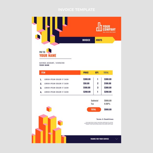 Flat design geometric real estate invoice