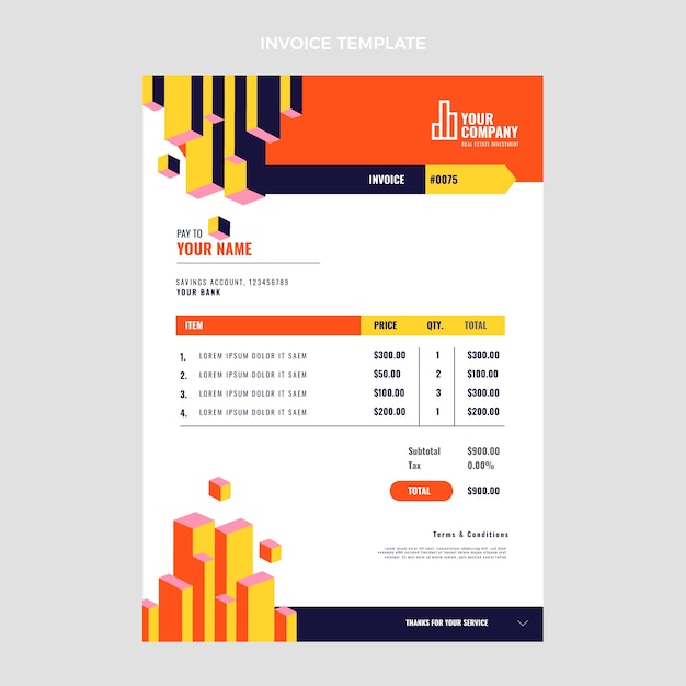 Flat design geometric real estate invoice