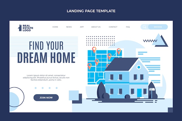 Flat design geometric real estate landing page