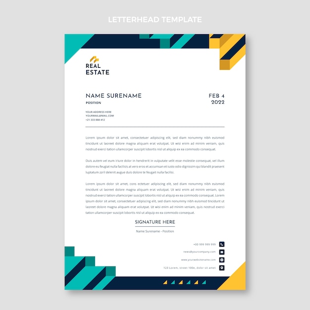 Flat design geometric real estate letterhead