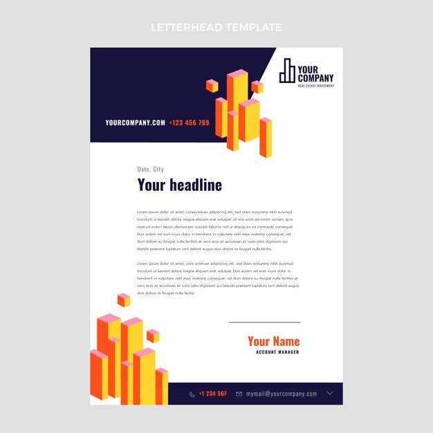 Flat design geometric real estate letterhead