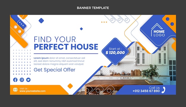 Flat design geometric real estate sale banner