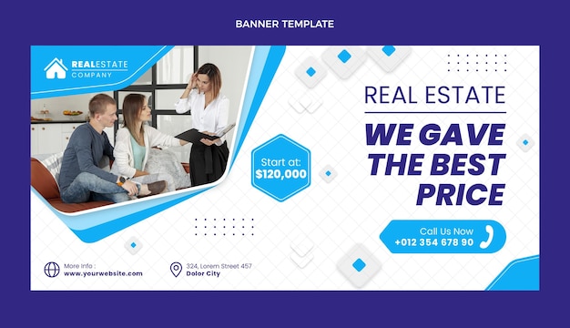 Flat design geometric real estate sale banner