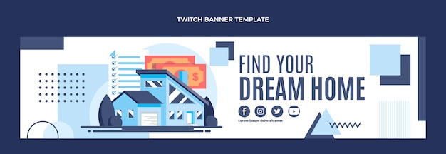 Free Vector flat design geometric real estate twitch banner