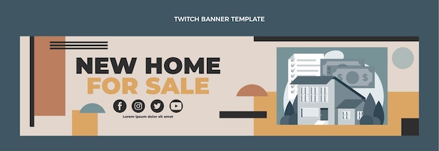 Free Vector flat design geometric real estate twitch banner