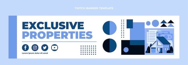 Free vector flat design geometric real estate twitch banner