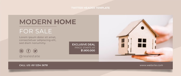 Free Vector flat design geometric real estate twitter header