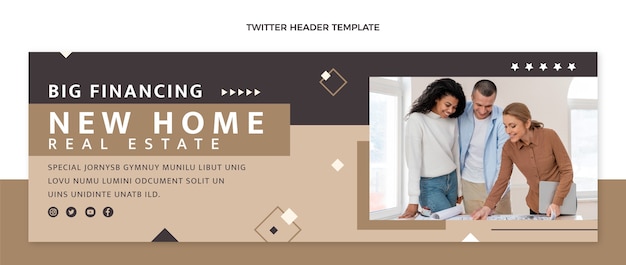 Free Vector flat design geometric real estate twitter header