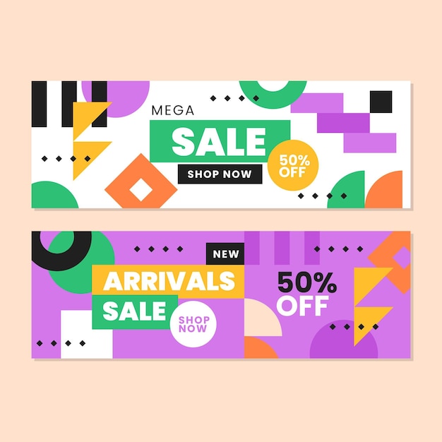 Flat design geometric shapes sale banner