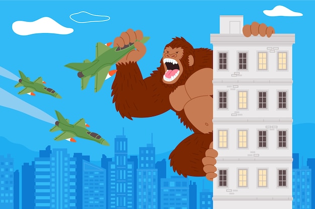 Flat design giant gorilla illustration