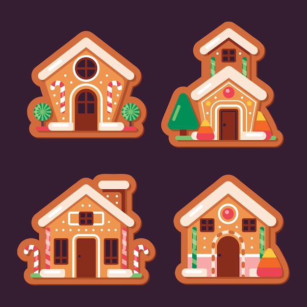 Free vector flat design gingerbread house collection