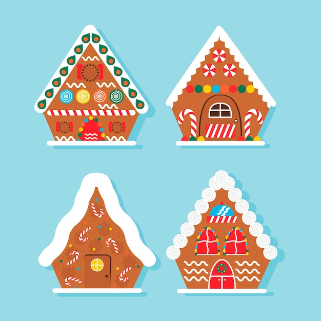 Flat design gingerbread house collection