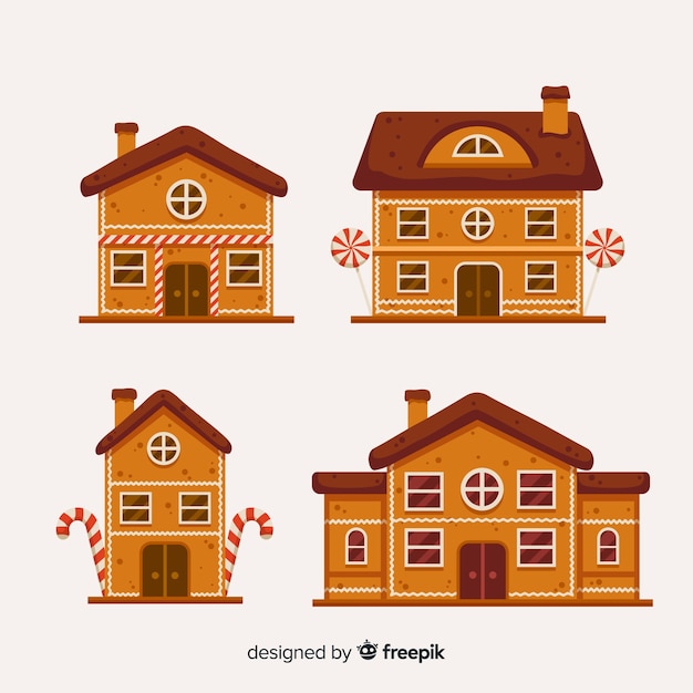 Flat design gingerbread house collection