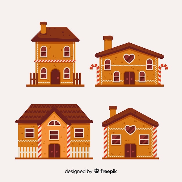 Flat design gingerbread house collection