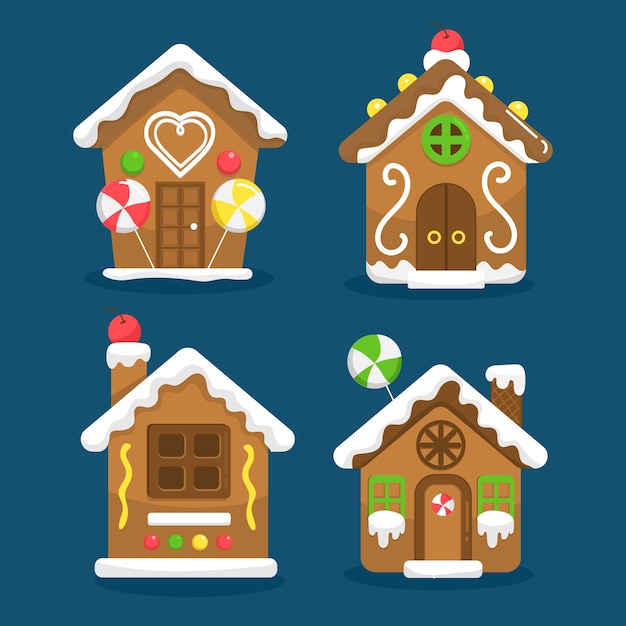 Free vector flat design gingerbread house collection