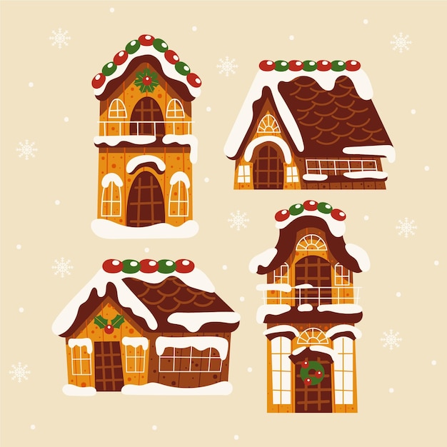 Flat design gingerbread house collection