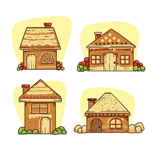 Flat design gingerbread house collection