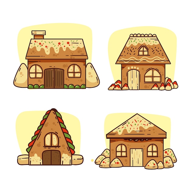 Flat design gingerbread house collection