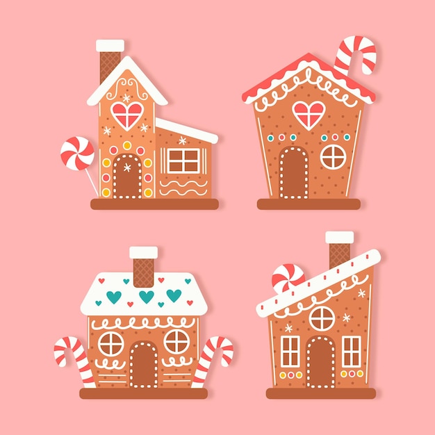 Flat design gingerbread house collection