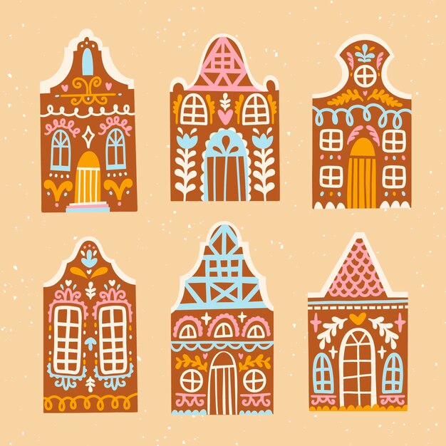 Flat design gingerbread house collection