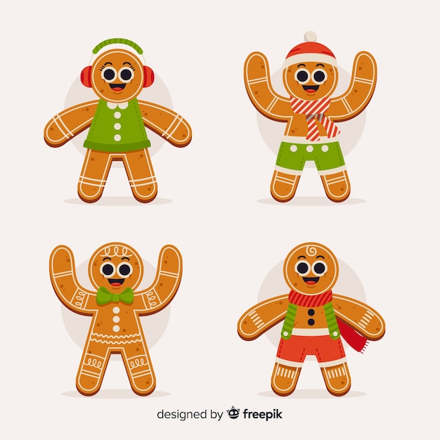 Flat design gingerbread man cookie collection