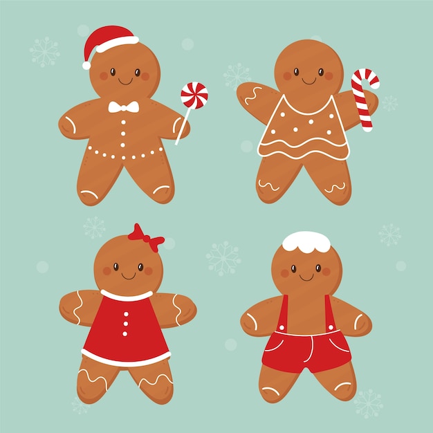 Flat design gingerbread man cookie collection