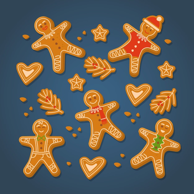 Free Vector flat design gingerbread man cookie collection